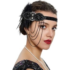 1920s Accessories Flapper Headband Art Deco Roaring 20's Headpieces for Women Gatsby Costume Hair Clip Black
