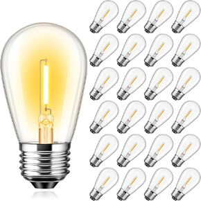 S14 Outdoor String Light LED Bulbs 1.5W=15W S14 Replacement LED Filament Lights Bulb for Garden Patio Warm White 2700K,100LM,Clear Glass,Non-dimmable,E26 Base,15PACK