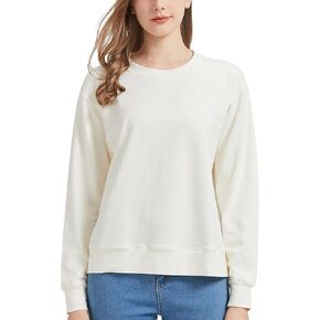netdraw Women's Midweight Bamboo Viscose Sweatshirt Oversized Soft Crew Neck Cotton French Terry Pullover Tops in Kuwait