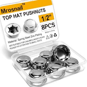 8-Pack Spring Steel Push On Pushnut Caps – Zinc Plated Washer Caps for 1/2" Axles – Hand Trucks, Rolling Bins, Lawn Wagons – Alternative to Cotter Pins