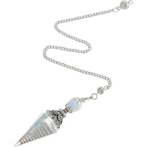 Healing Crystal Pendulums, Aquamarine Spiritual Hexagonal Pointed Cone Resin Pendants with Chain, Divination Dowsing Tools Witchcraft Energy Balancing Accessories
