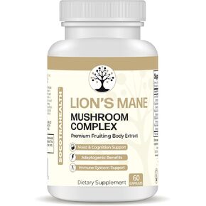 Lions Mane Mushroom Supplement - Premium Fruiting Body Extract - with Chaga, Maitake, Shiitake, Reishi - Mood, Brain and Immune Support, Adaptogen - Non-GMO - 60 Vegan Capsules
