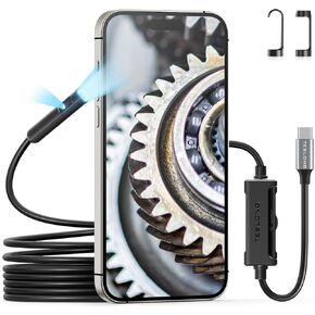 Dual Lens Endoscope Camera for iPhone, Teslong USB-C Borescope Inspection Camera with 8+1 LED Lights, 10FT Flexible Waterproof Fiber Optic Camera Snake Scope for iPad Android Phone-No WiFi Required