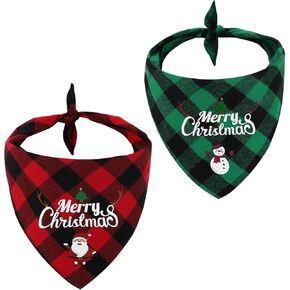 2pcs Christmas Dog Bandannas, Pet Triangle Scarf Classic Plaid Winter Christmas Dog Scarf Pet Neckerchief for Small Medium Dogs(Red, Green)