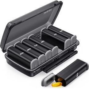 PULIV Large Weekly Pill Organizer 2 Times a Day with Dual Damp-Proof Design, Black AM PM Pill Box 7 Day for Privacy Protection, Pill Case for Vitamins, Medications, Fish Oils, Supplements