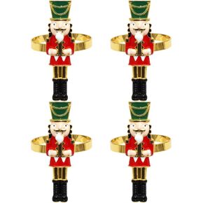 Garneck 4 Pcs Nutcracker Napkin Rings Christmas Napkin Rings Holder Metal Nutcracker Napkin Buckles Xmas Napkin Holder Buckle Nutcracker Dinnerware for Christmas Party Table Decoration