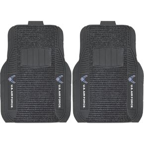 FANMATS 15728 U.S. Air Force 2-Piece Deluxe Car Mat Set, Vinyl Trim and Colored Logo, Dual Rib Charcoal Carpet, Trimmable Edges