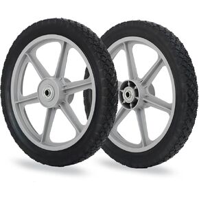 14 x 1.75'' Rubber Tire and Plastic Spoke Wheel, 2.5" Hub Length, 1/2" Axle Bore, for Lawn mower Trolley Dolly Wheel Replacement, 2 Pack