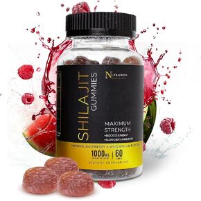 Premium Shilajit Gummies 60 Count - 1000mg Pure Himalayan Shilajit for Men and Women - High Potency Gummies for Energy Boost & Immune Support - Raspberry Watermelon Flavor - USA Made Vegan & Non-GMO
