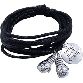 Holibanna Punk Braided Leather Bracelets Boxing Gloves Charm Inspirational Bracelets Wrap Wristbands Multi-Strand Bracelet for Men Women