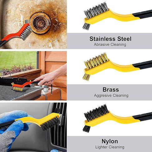 Wire Brush Set, 6 Pcs Brass/Stainless Steel/Nylon Wire Brushes for Cleaning Rust, Removing Welding Slag, Dirt and Other Hidden Corners 7 inch in Saudi Arabia