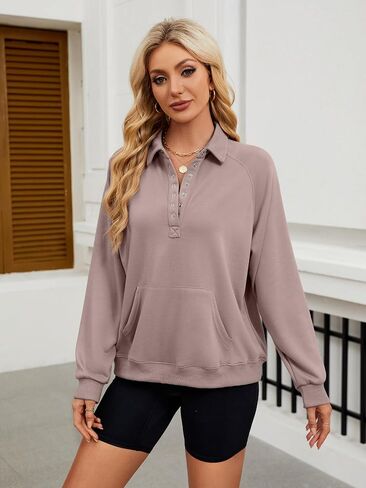 TAKEYAL Oversized Sweatshirt for Women Fall 2024 Long Sleeve Casual Loose Henley Pullover Tops in Saudi Arabia