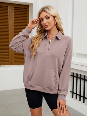 TAKEYAL Oversized Sweatshirt for Women Fall 2024 Long Sleeve Casual Loose Henley Pullover Tops in Saudi Arabia
