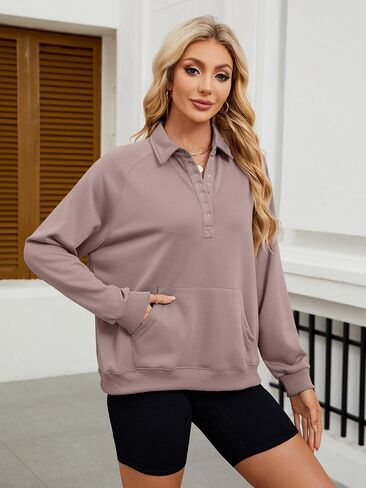 TAKEYAL Oversized Sweatshirt for Women Fall 2024 Long Sleeve Casual Loose Henley Pullover Tops in Saudi Arabia