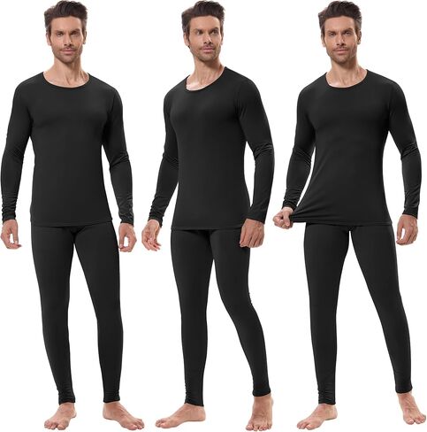 URATOT 3 Sets Men's Thermal Underwear Set Fleece Lined Long Johns Thermal Underwear Base Layer Set for Men Cold Winter in Kuwait