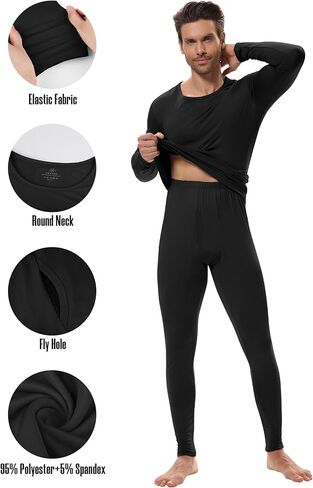 URATOT 3 Sets Men's Thermal Underwear Set Fleece Lined Long Johns Thermal Underwear Base Layer Set for Men Cold Winter in Kuwait