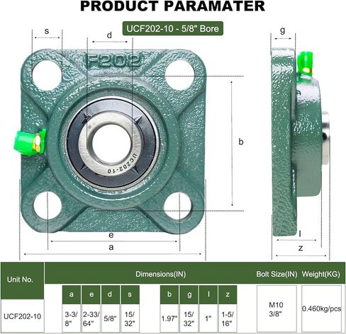 2 Pack UCF207-22 Pillow Block Bearing – Square Flange 4 Bolt Mounted Pillow Block Bearings – Bearing Steel Bearings with 1-3/8"" Bore, Self-aligning Bearings with Solid Cast Iron Base in Kuwait