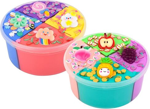 Two-Color Scented Slime, Funny Butter Slime, with 2 Fun Slime Add Ins, Pre-Made Slime for Kids, 6-12 Year Old Stress Relief Toys, Super Soft Party Favors Sludge Toy in Saudi Arabia