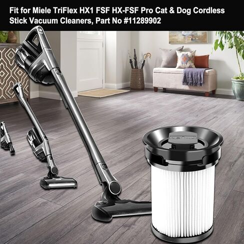 3 قطع من فلتر الغبار الناعم لمكنسة كهربائية لاسلكية Miele TriFlex HX1 FSF HX-FSF Pro Cat & Dog، الجزء رقم #11289902 in Kuwait