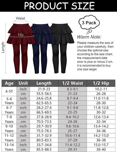 Resinta 3 Packs Girls Leggings with Skirt Cotton Ruffle Skirt Pants Warm Tutu Leggings for Girls in Kuwait