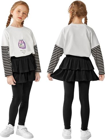 Resinta 3 Packs Girls Leggings with Skirt Cotton Ruffle Skirt Pants Warm Tutu Leggings for Girls in Kuwait