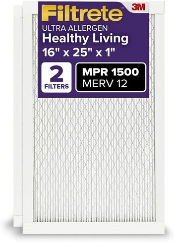 Filtrete 16x25x1 Smart Air Filter, MPR 1500 MERV 12, 1-Inch Allergen, Bacteria and Virus Air Filters for ACs and Furnaces, 2 Filters in Kuwait