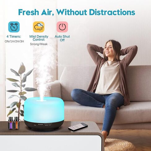 YIKUBEE Diffuser, 500ML Essential Oil Diffuser, Humidifiers for Bedroom Baby, Diffusers for Home, Aromatherapy Diffuser, Humidifier with Remote Control, Diffusers for Essential Oils in Saudi Arabia