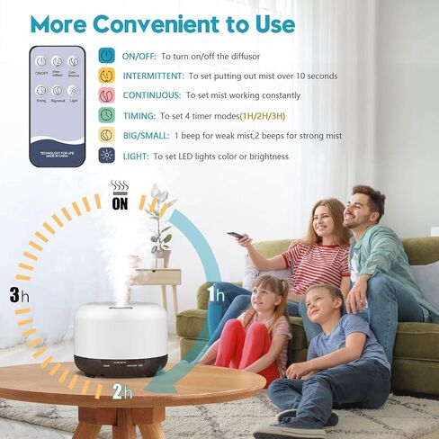 YIKUBEE Diffuser, 500ML Essential Oil Diffuser, Humidifiers for Bedroom Baby, Diffusers for Home, Aromatherapy Diffuser, Humidifier with Remote Control, Diffusers for Essential Oils in Saudi Arabia