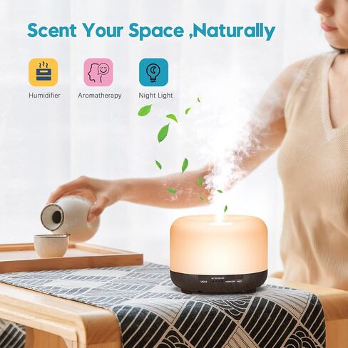 YIKUBEE Diffuser, 500ML Essential Oil Diffuser, Humidifiers for Bedroom Baby, Diffusers for Home, Aromatherapy Diffuser, Humidifier with Remote Control, Diffusers for Essential Oils in Saudi Arabia