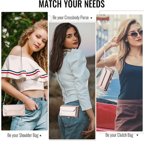 حافظة محفظة Strapurs Crossbody لهاتف iPhone SE/8/7 【حجب RFID】 مع فتحة فواتير بسحاب حامل 7 بطاقات، حزام كتف مغناطيسي من جلد البولي يوريثان الناعم لهاتف iPhone SE 2020/2022 محفظة للنساء، أسود in Kuwait