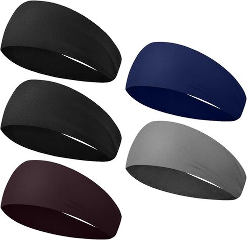 5 Pcs Sports Headbands for Men Running Headband Moisture Wicking Workout Headband for Running Cycling Basketball Yoga Fitness Elastic Unisex Hair Band in Saudi Arabia