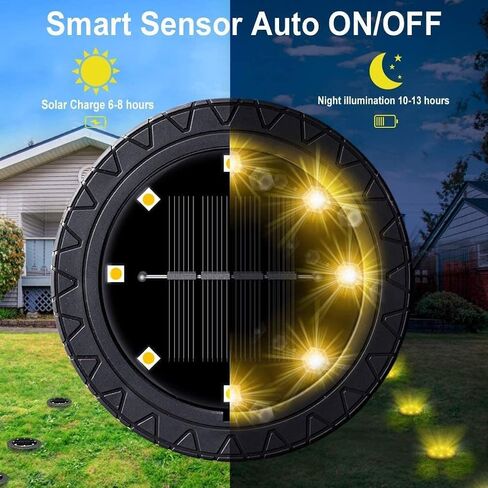 Solar Powered Ground lights 12 Pack,Waterproof LED Solar Lights Outdoor Solar Disk Lights Decorative,Solar Garden Lights for Landscape Pathway Patio Yard Walkway Path Lawn Driveway Lighting Warm White in Saudi Arabia