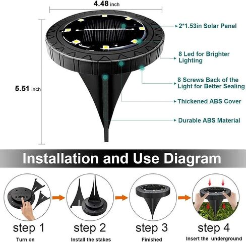 Solar Powered Ground lights 12 Pack,Waterproof LED Solar Lights Outdoor Solar Disk Lights Decorative,Solar Garden Lights for Landscape Pathway Patio Yard Walkway Path Lawn Driveway Lighting Warm White in Saudi Arabia