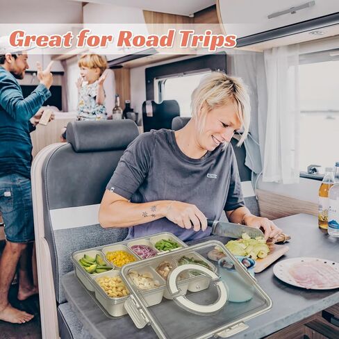 Snackle Box Container Divided Serving Tray with Lid and Handle, 8-Compartment Snack Box for Fruit, Veggies, Portable Snack Container for Home, Party & Campingsnack containers in Saudi Arabia