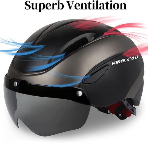 Bike Helmet,KINGLEAD Safety Bike Helmet Adult Men Bike Helmet Adult Women Bicycle Helmet with Light and Adjustable dial &Removable Visor in Saudi Arabia