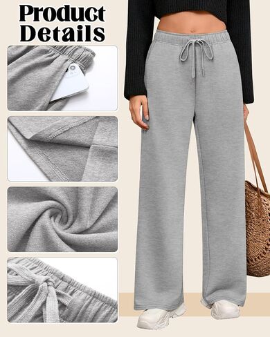 Riyiper 3 Pack Women Wide Leg Sweatpants Drawstring Straight Pants Elastic Waist Joggers Open Bottom Sweatpants with Pockets in Saudi Arabia