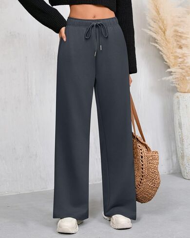 Riyiper 3 Pack Women Wide Leg Sweatpants Drawstring Straight Pants Elastic Waist Joggers Open Bottom Sweatpants with Pockets in Saudi Arabia