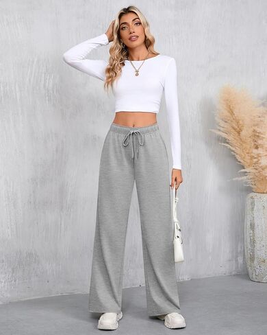 Riyiper 3 Pack Women Wide Leg Sweatpants Drawstring Straight Pants Elastic Waist Joggers Open Bottom Sweatpants with Pockets in Saudi Arabia