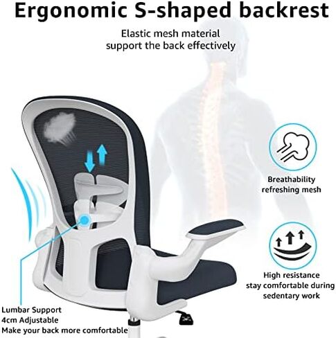 Ergonomic Office Chair, Comfort Swivel Home Office Task Chair, Breathable Mesh Desk Chair, Lumbar Support Computer Chair with Flip-up Arms and Adjustable Height in Saudi Arabia