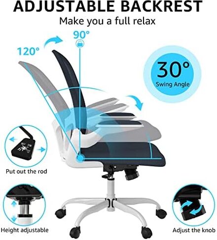 Ergonomic Office Chair, Comfort Swivel Home Office Task Chair, Breathable Mesh Desk Chair, Lumbar Support Computer Chair with Flip-up Arms and Adjustable Height in Saudi Arabia