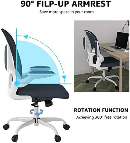 Ergonomic Office Chair, Comfort Swivel Home Office Task Chair, Breathable Mesh Desk Chair, Lumbar Support Computer Chair with Flip-up Arms and Adjustable Height in Saudi Arabia