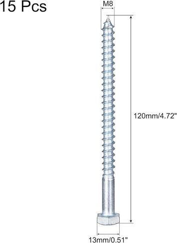 براغي سداسية متخلفة من uxcell، M8 × 100 مم من الفولاذ الكربوني المطلي بالزنك بنصف خيط براغي ذاتية التنصت لبرغي الخشب 15 قطعة in Saudi Arabia