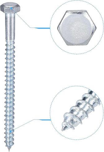 براغي سداسية متخلفة من uxcell، M8 × 100 مم من الفولاذ الكربوني المطلي بالزنك بنصف خيط براغي ذاتية التنصت لبرغي الخشب 15 قطعة in Saudi Arabia