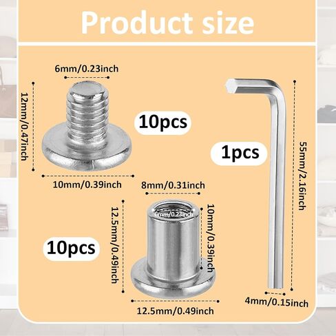 M6 x 8mm Binding Post Screw Hex Drive Socket Cap Bolts Socket Cap Metal Screws Stainless Steel Binding Bolts and Barrel Nuts Kit for Baby Bed Furniture, Scrapbook Photo Albums Binding, 10 Sets in Saudi Arabia