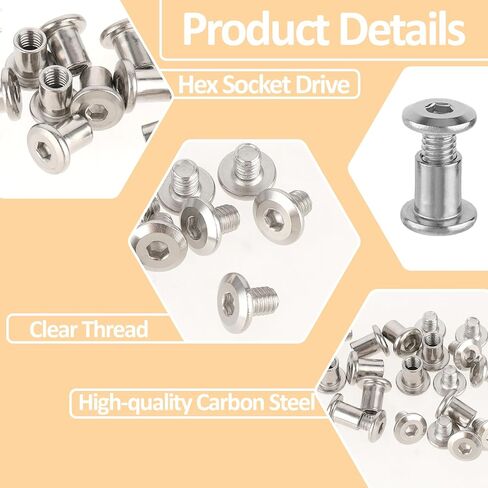 M6 x 8mm Binding Post Screw Hex Drive Socket Cap Bolts Socket Cap Metal Screws Stainless Steel Binding Bolts and Barrel Nuts Kit for Baby Bed Furniture, Scrapbook Photo Albums Binding, 10 Sets in Saudi Arabia