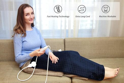 Ruqiji 17''x33'' XXXL King Size Heating Pad with 120 Minutes Auto Shut Off&6 Temperature Settings, Flannel Electric Heating Pad/Pain Relief for Back/Neck/Shoulders/Menstrual Pain/Leg Cramp (Dark Blue) in Saudi Arabia