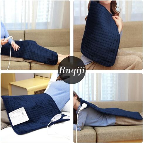 Ruqiji 17''x33'' XXXL King Size Heating Pad with 120 Minutes Auto Shut Off&6 Temperature Settings, Flannel Electric Heating Pad/Pain Relief for Back/Neck/Shoulders/Menstrual Pain/Leg Cramp (Dark Blue) in Saudi Arabia