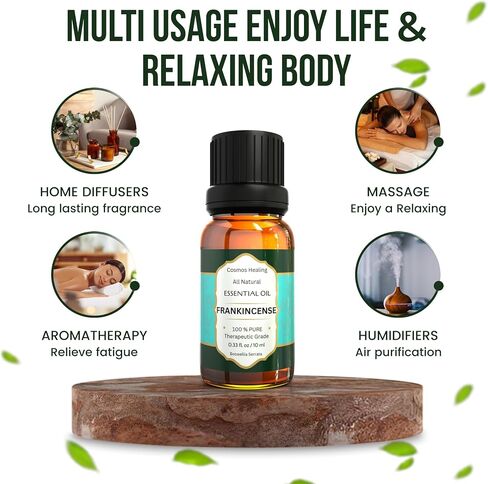 زيت اللبان العطري - زيت اللبان النقي والطبيعي 100% | بريميوم - يعزز العناية بالبشرة والشعر، أجهزة توزيع الروائح المنزلية، العلاج العطري، التدليك والمرطبات، دعم الإجهاد والألم | 10 مل in Saudi Arabia