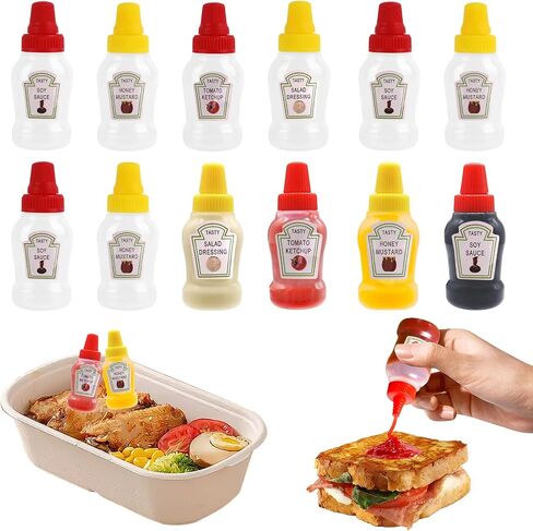 Mini Ketchup Bottles 12pcs 25ml Condiment Squeeze Bottle Plastic Sauce Salad Dressing Container Empty Tomato Ketchup Mustard Syrup Dispenser for Kids Bento Box Adult Office Picnic Honey Jars Container in Saudi Arabia