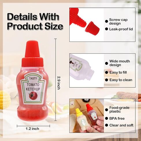 Mini Ketchup Bottles 12pcs 25ml Condiment Squeeze Bottle Plastic Sauce Salad Dressing Container Empty Tomato Ketchup Mustard Syrup Dispenser for Kids Bento Box Adult Office Picnic Honey Jars Container in Saudi Arabia